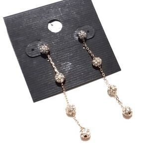 Gold Tone Rhinestone Ball Station Drop Earrings NWT